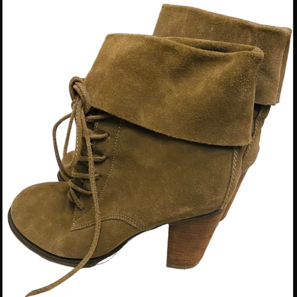 MIA Paulette Genuine Leather Olive Suede Lace Up Chucky Heels Boots. - Picture 1 of 8